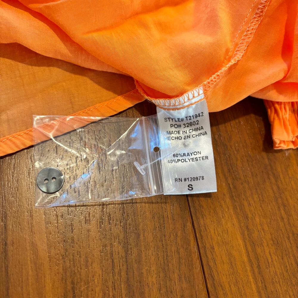 Entro Bright Apricot Orange Puff Sleeve Blouse Button Front Semi Sheer Size S - Picture 5 of 8